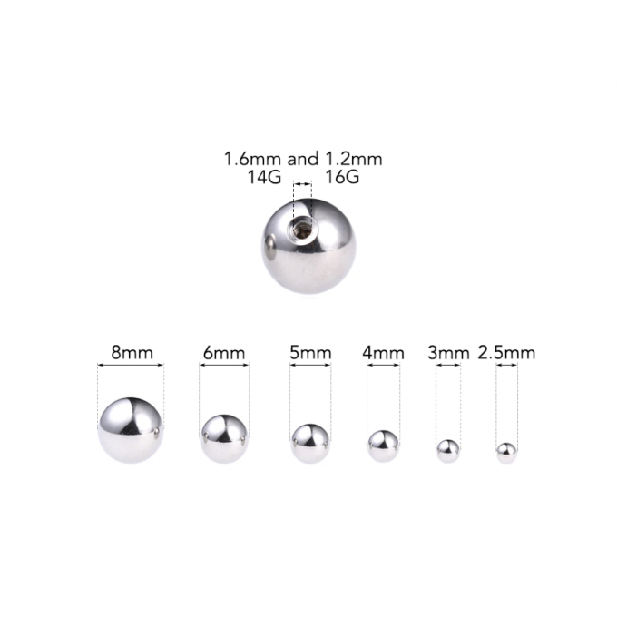 Bolas de Piercings de Acero Quirúrgico 1.2mm/1.6mm   100uds./Lote