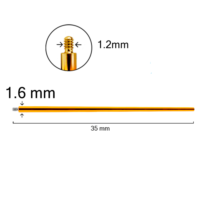 Insertion Pin Gold 1.6mm  para Piercings de Rosca Interna