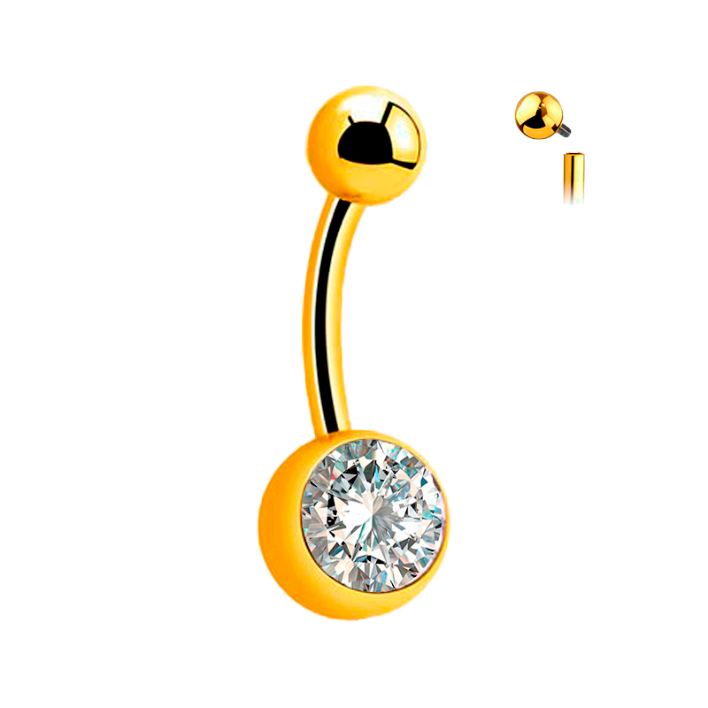 Ombligo Piercing de Titan con cristal Chapado en Oro
