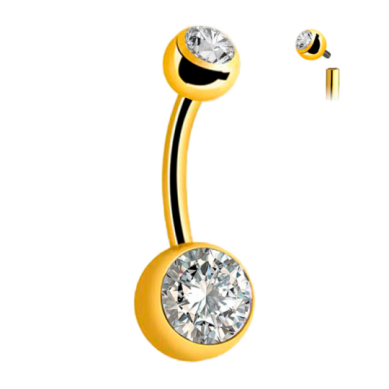 Ombligo Piercing de Titan con bolas de cristal Chapado en Oro