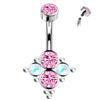 Piercing para Ombligo de Titanio ASTM F136 con Ópalo y Premium Cubic Zirconia