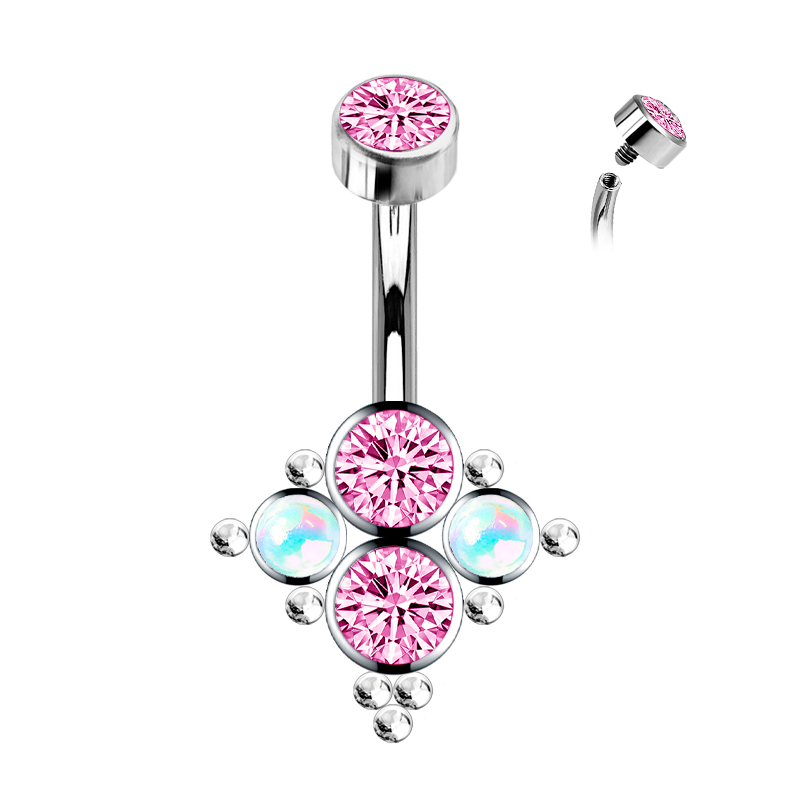 Piercing para Ombligo de Titanio ASTM F136 con Ópalo y Premium Cubic Zirconia