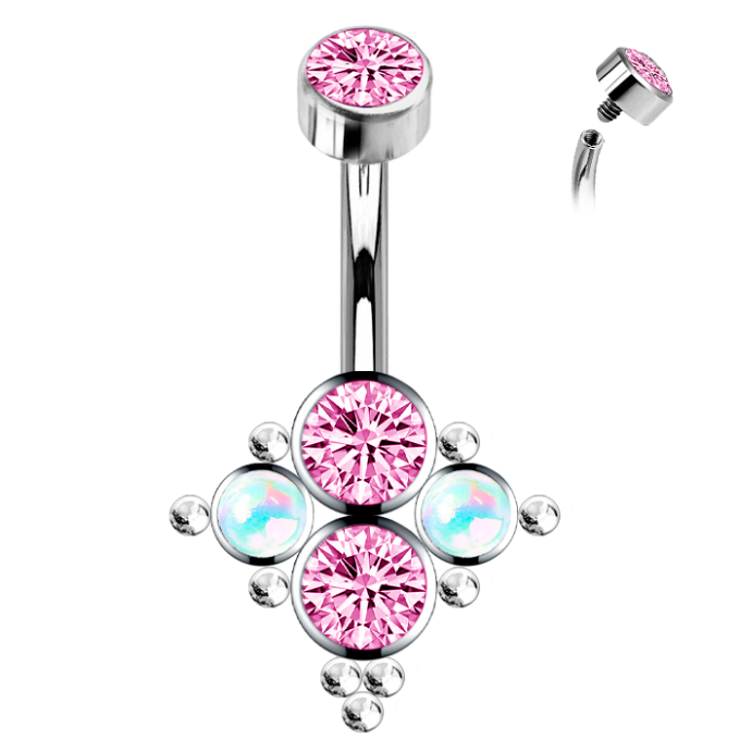Piercing para Ombligo de Titanio ASTM F136 con Ópalo y Premium Cubic Zirconia