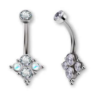 Piercing para Ombligo de Titanio ASTM F136 con Ópalo y Premium Cubic Zirconia