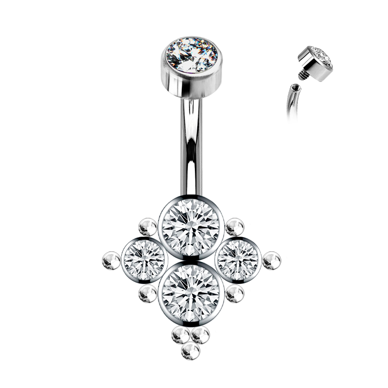 Piercing para Ombligo de Titanio ASTM F136 con Premium Cubic Zirconia