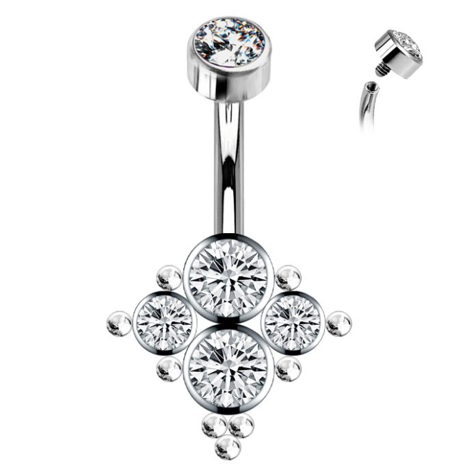 Piercing para Ombligo de Titanio ASTM F136 con Premium Cubic Zirconia
