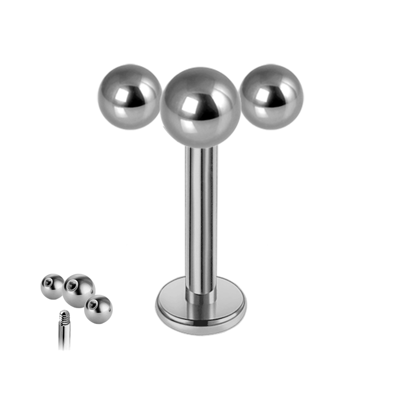 Piercing Labret de Acero Quirúrgico con 3 bolitas