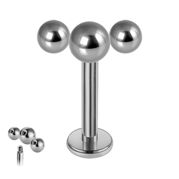 Piercing Labret de Acero Quirúrgico con 3 bolitas
