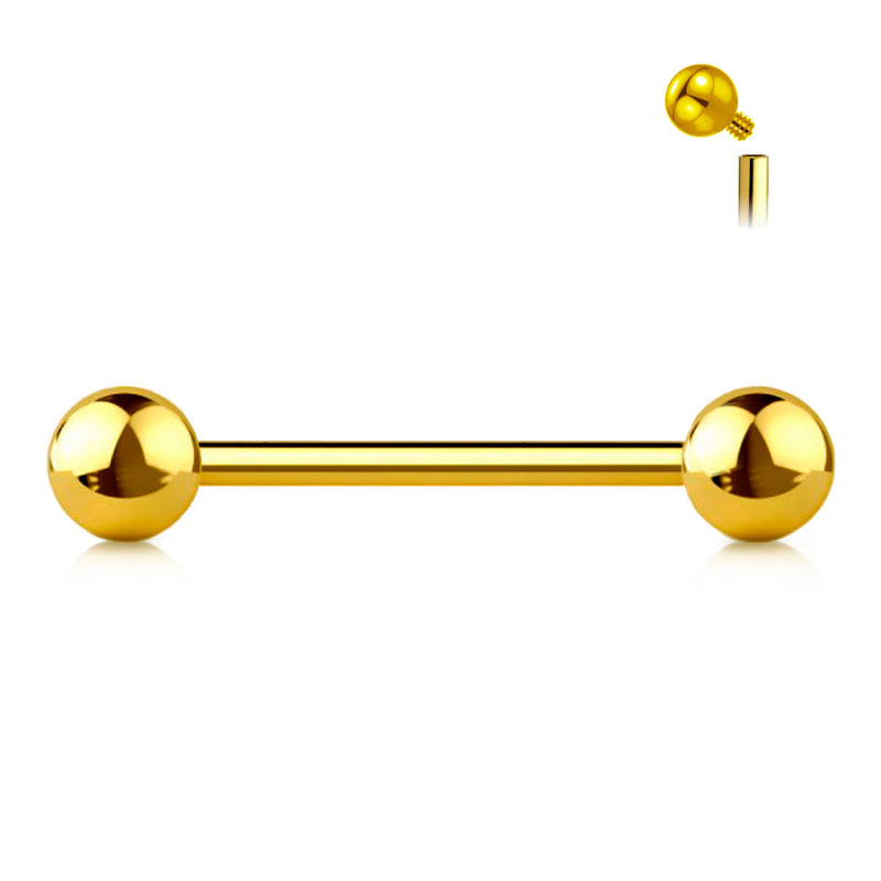 Piercing Industrial Barbell de Titanio Bañado en Oro de Rosca Interna