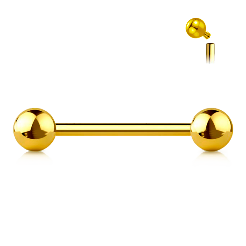 Piercing Industrial Barbell de Titanio ASTM F136  Bañado en Oro 24K de Rosca Interna