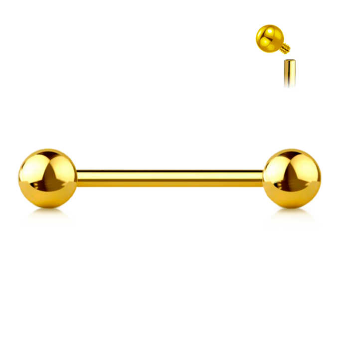Piercing Industrial Barbell de Titanio ASTM F136  Bañado en Oro 24K de Rosca Interna
