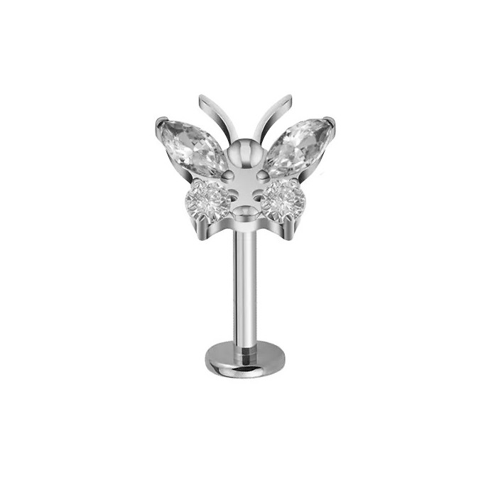 Labret de Titanio ASTM F136 con Rosca Interna y Cristales estilo Mariposa