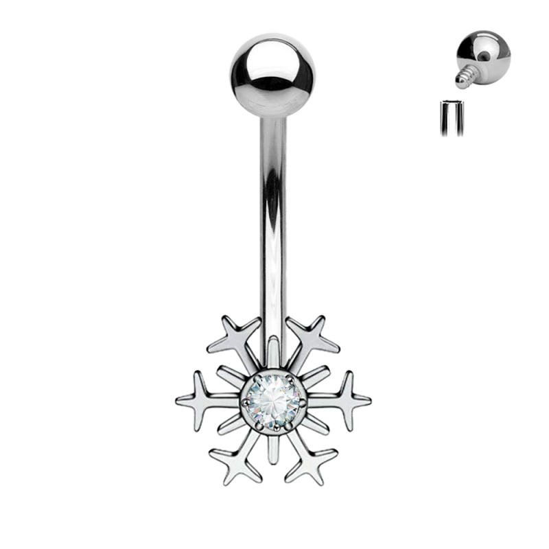 Piercing para cejas de Titanio ASTM F136 estilo Copo de Nieve con Cristal