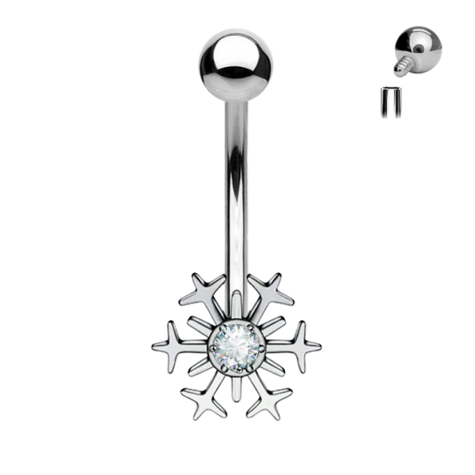 Piercing para cejas de Titanio ASTM F136 estilo Copo de Nieve con Cristal