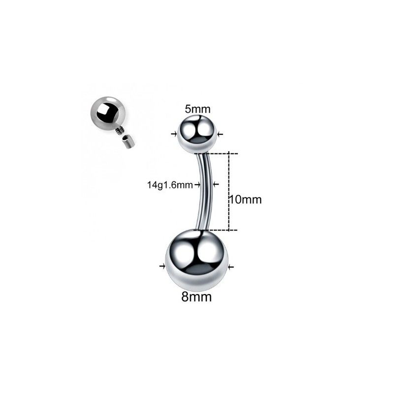 Piercing de Ombligo Rosca Interna Titanio - 14G-1.6x10x5x8mm