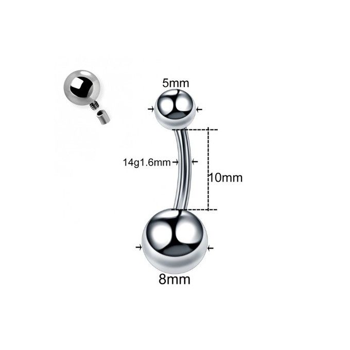 Piercing de Ombligo Rosca Interna Titanio - 14G-1.6x10x5x8mm