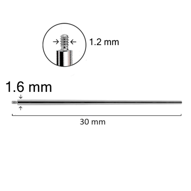 PIN Insertion de titanio ASTM F-136 para piercings roscado internamente 1.2/1.6mm