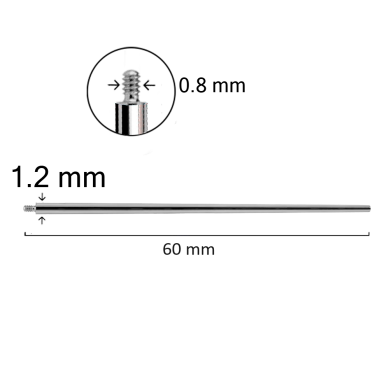 Pin Insertion de titanio ASTM F-136 para piercings roscado internamente 0.8/1.2mm