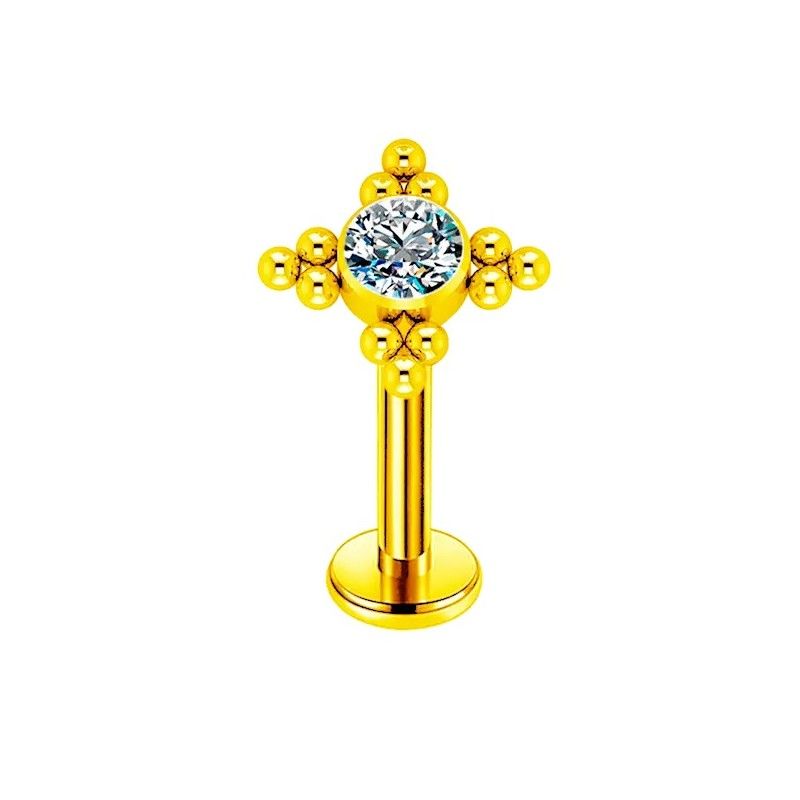 Piercing Hélix Titanio ASTM F136 Bañado en Oro con Cristal