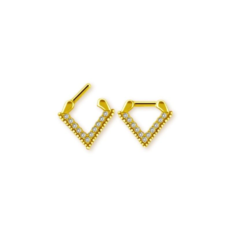 Piercing para el Septum de Acero Quirúrgico Bañado en Oro en forma de V con Zirconia Cúbica
