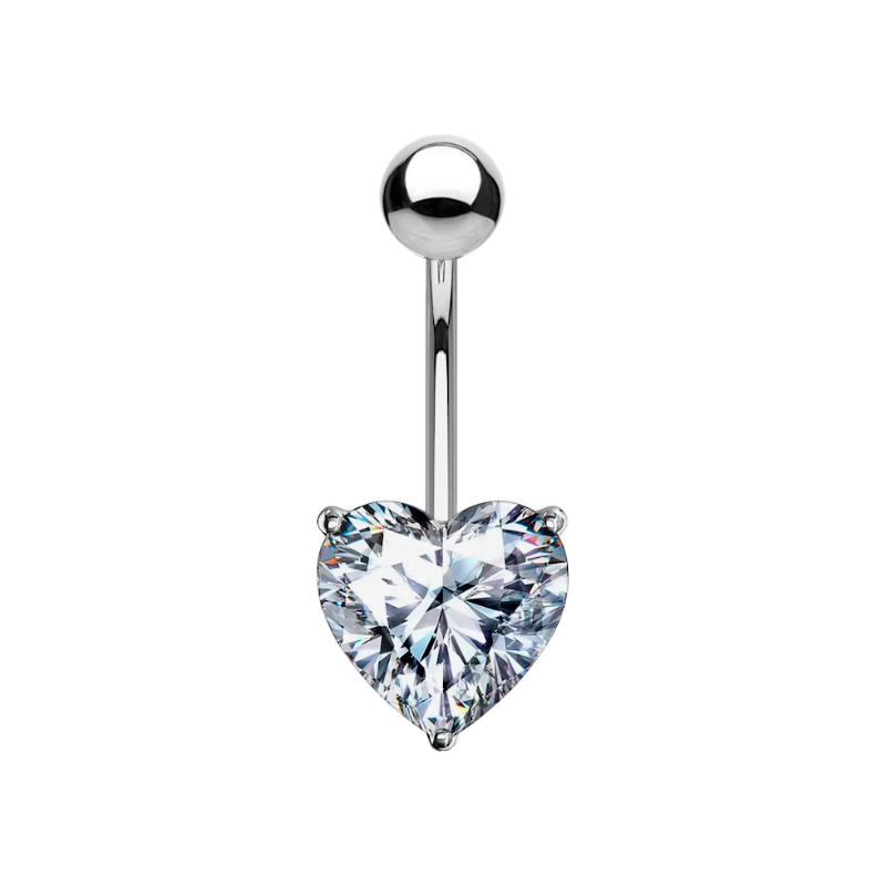 Piercing para Ombligo de Acero Quirúrgico con Cristal estilo Corazón