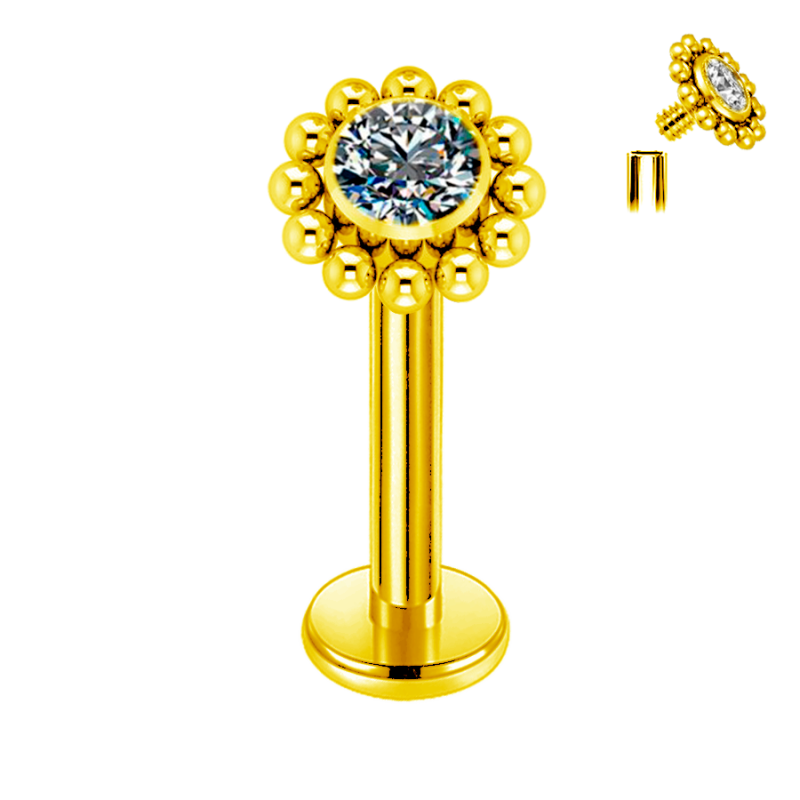 Piercing Hélix Titanio ASTM F136 Bañado en Oro con Cristal Premium Zirconia