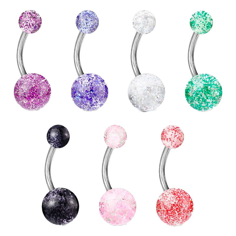 Piercing para Ombligo de Acero Quirúrgico con Bolas Transparentes