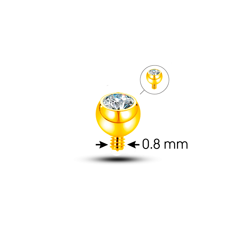 Bolas de Titanio Bañado en Oro con Cristal Premium Zirconia - 0.8mm