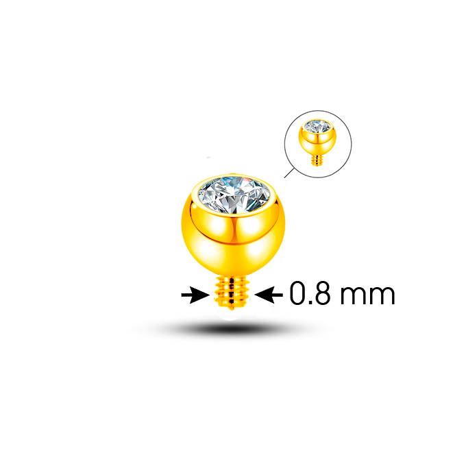 Bolas de Titanio Bañado en Oro con Cristal Premium Zirconia - 0.8mm