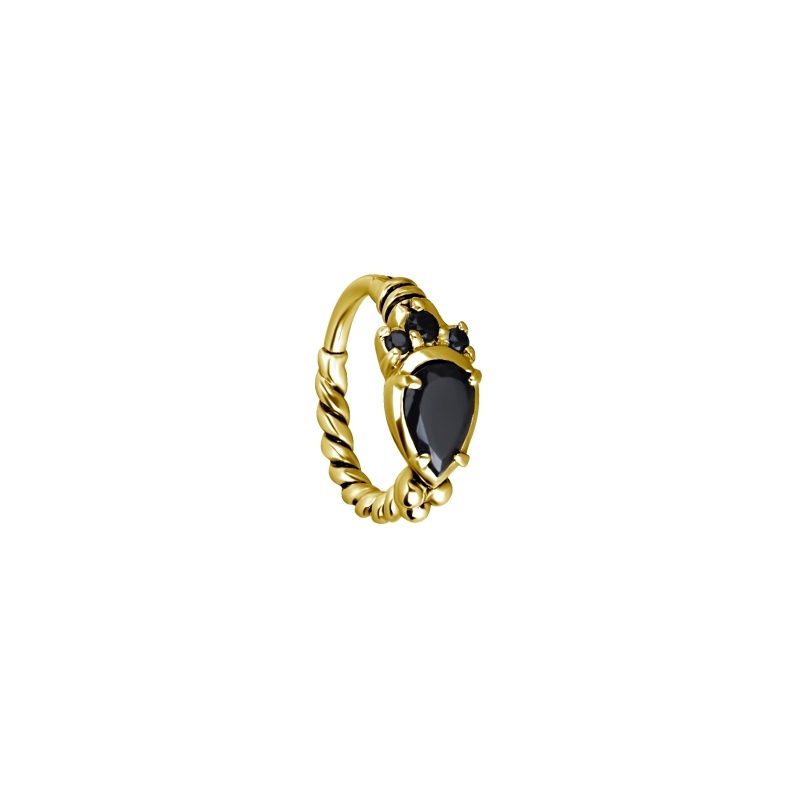 Anillo de Acero Quirúrgico Bañado en Oro con bisagra y cristal en forma de lágrima