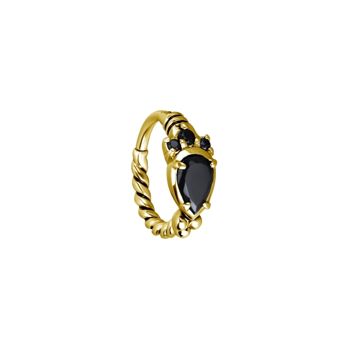 Anillo de Acero Quirúrgico Bañado en Oro con bisagra y cristal en forma de lágrima