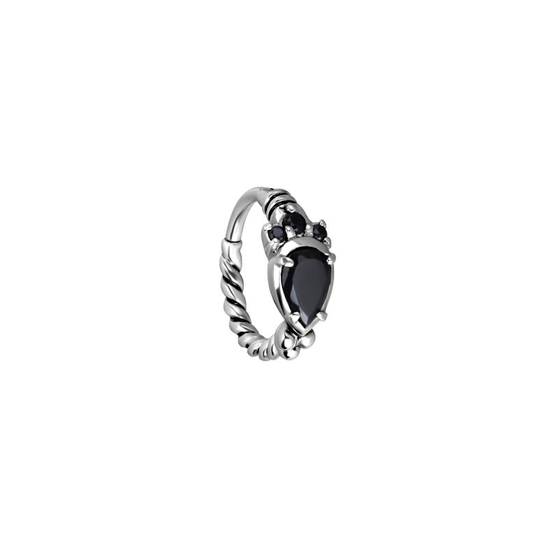 Anillo de Acero Quirúrgico con bisagra y cristal en forma de lágrima