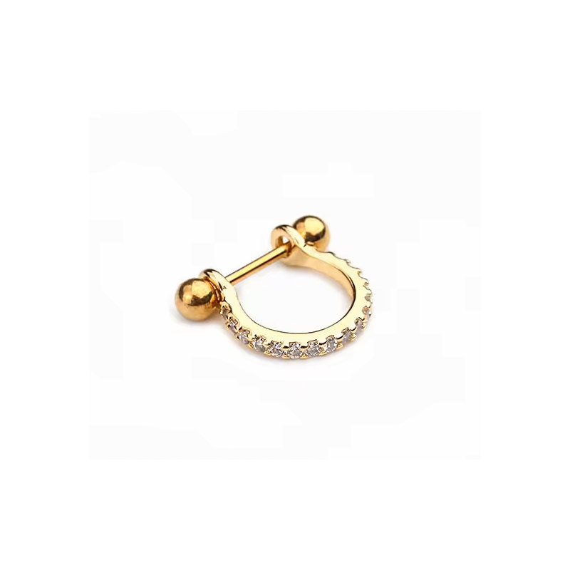 Anillo de Acero Quirúrgico Bañado en Oro con Cristales Premium Zirconia y Micro Barbell