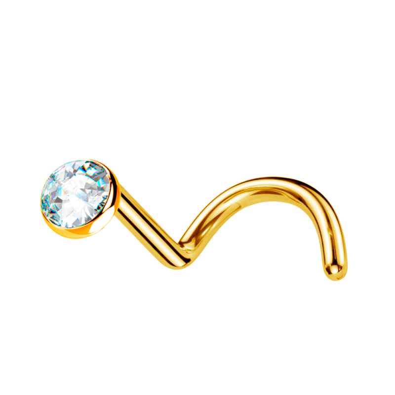 Nostril de Titanio ASTM F136 Bañado en Oro con Cristal Premium Zirconia