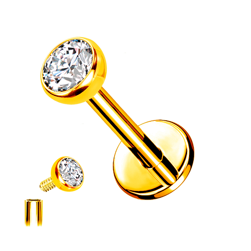 Labret de Titanio ASTM F136 Bañado en Oro con Cristal