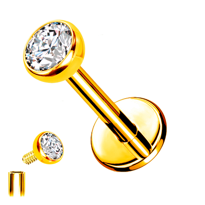 Labret de Titanio ASTM F136 Bañado en Oro con Cristal