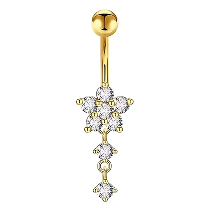 Ombligo de Acero Inoxidable 316L con Cristales Estilo Flor
