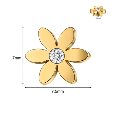 Recambio Microdermal de Acero Quirúrgico Tipo Flor con Circonita