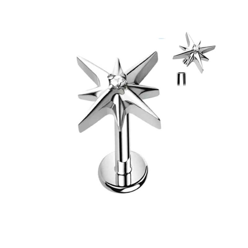 Piercing para Oreja de Titanio ASTM F136 tipo Estrella con Circonita