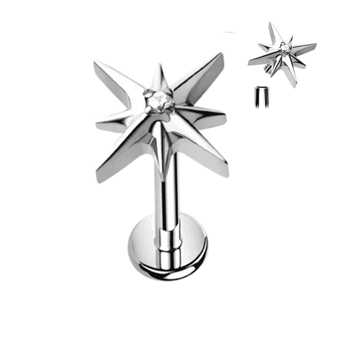 Piercing para Oreja de Titanio ASTM F136 tipo Estrella con Circonita