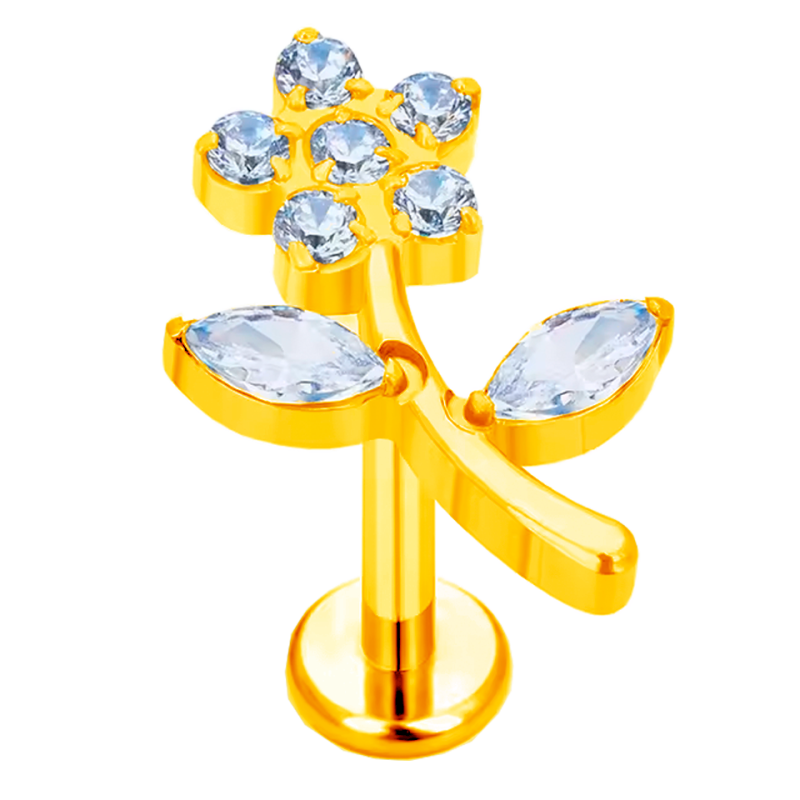 Piercing Hélix de Titanio ASTM F136 con Circonitas estilo Flor