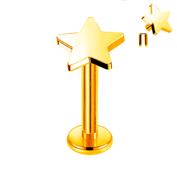 Labret de Titanio ASTM F136 Bañado en Oro con Rosca Interna tipo Estrella