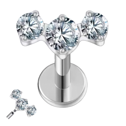 Piercing Hélix de Titanio ASTM F136 con triple Circonita Cúbica