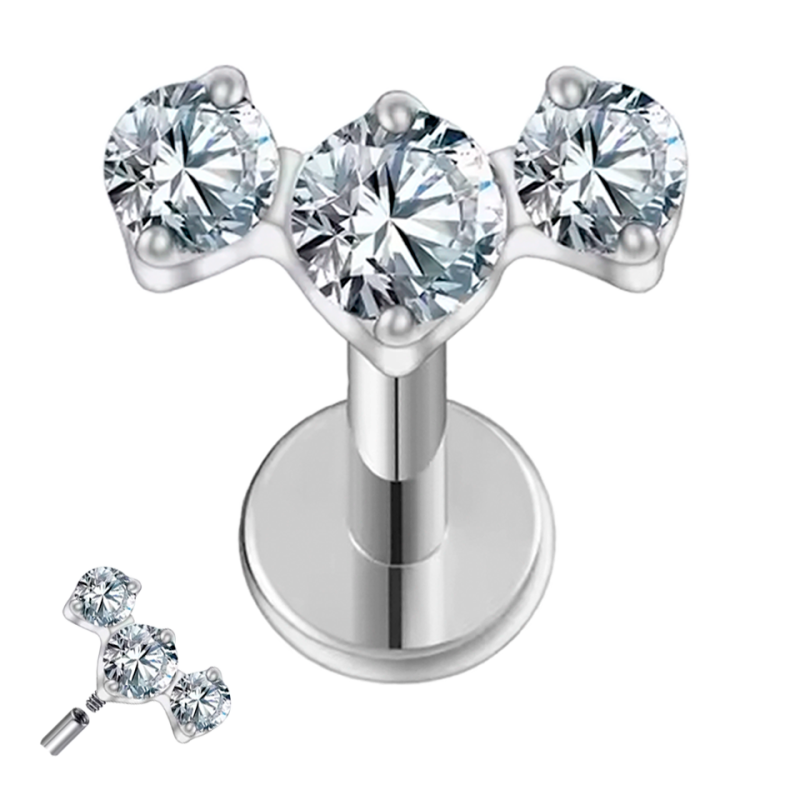 Piercing Hélix de Titanio ASTM F136 con triple Circonita Cúbica