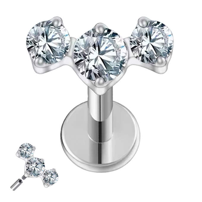 Piercing Hélix de Titanio ASTM F136 con triple Circonita Cúbica