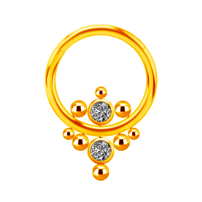 Aro Septum de Titanio ASTM F136 Bañado en Oro con Cristales Premium Zirconia