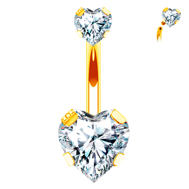 Piercing para Ombligo de Acero Inoxidable 316L con Cristales estilo Corazón