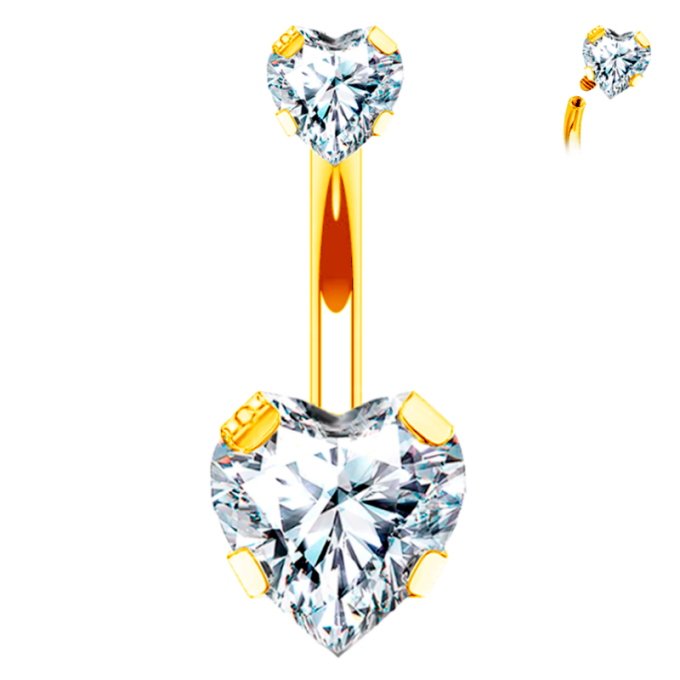 Piercing para Ombligo de Acero Inoxidable 316L con Cristales estilo Corazón
