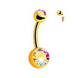 Piercing Ombligo de Titan ASTM F136 con bolas de cristal Chapado en Oro