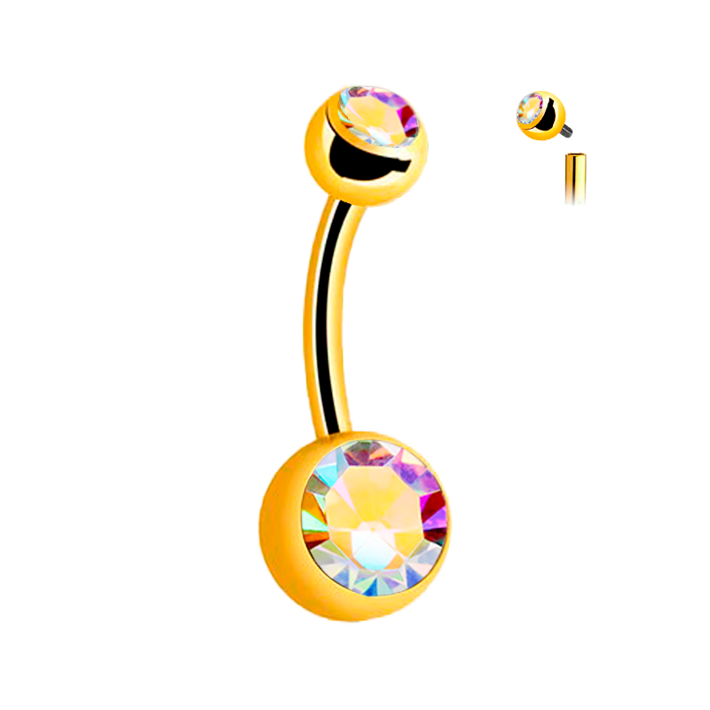 Piercing Ombligo de Titan ASTM F136 con bolas de cristal Chapado en Oro